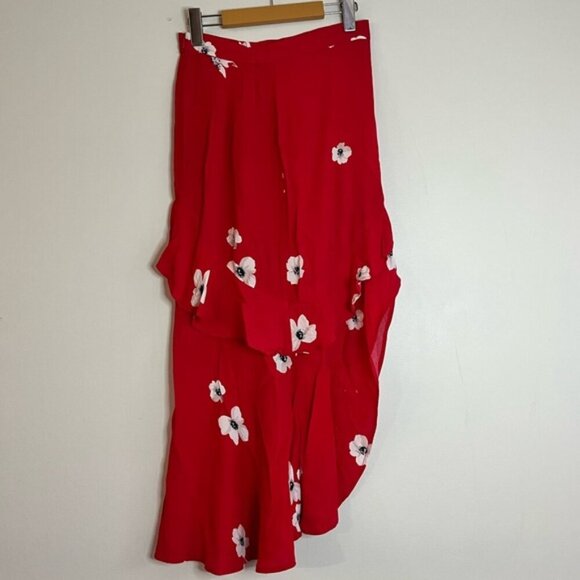Bardot Red Floral Asymmetrical Ruffle Wrap Skirt Women’s Size 6 - Picture 2 of 15